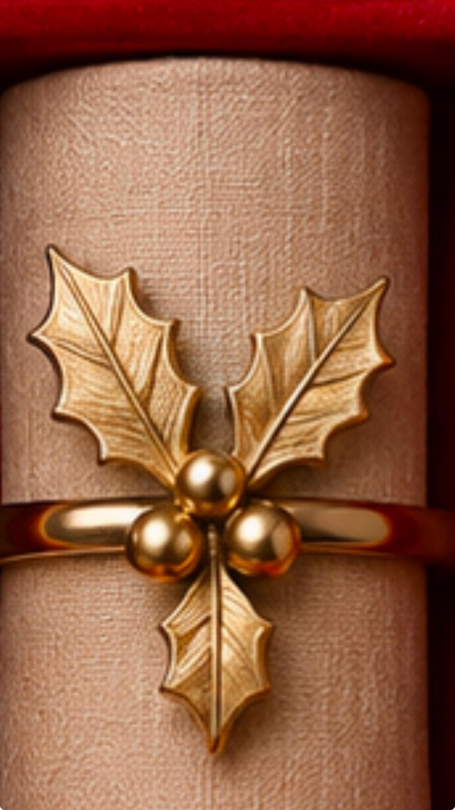 Golden Holly Leaf Napkin Ring
